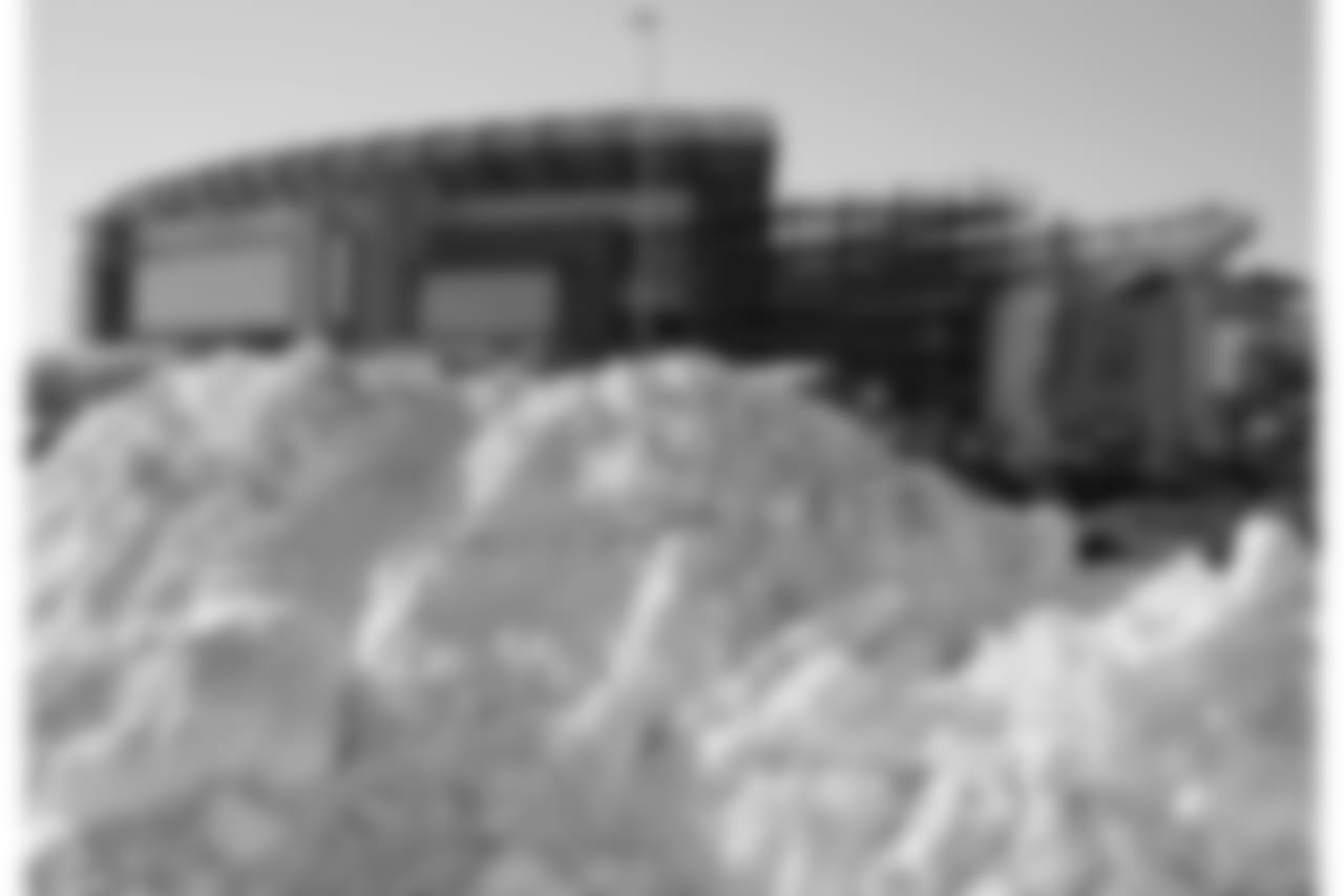 A big pile of snow sits in the parking lot of Gillette Stadium before an NFL football game between the New England Patriots and the New York Jets, Sunday, Dec. 31, 2017, in Foxborough, Mass. (AP Photo/Charles Krupa)