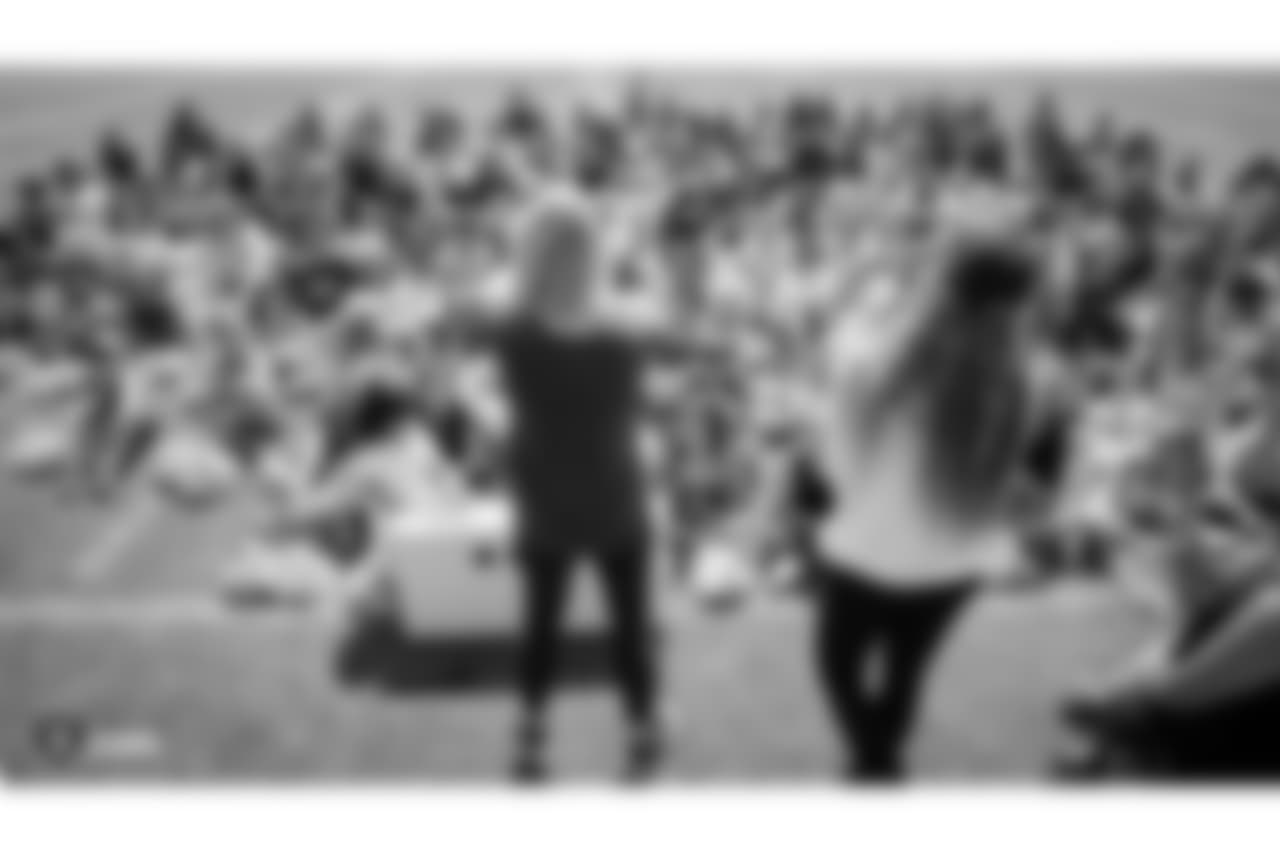 The Raiderettes, Junior Raiderettes, and parents on the second day of Junior Raiderettes practice at the Oakland Raiders Practice Facility, Sunday, August 19, 2018, in Alameda, California.