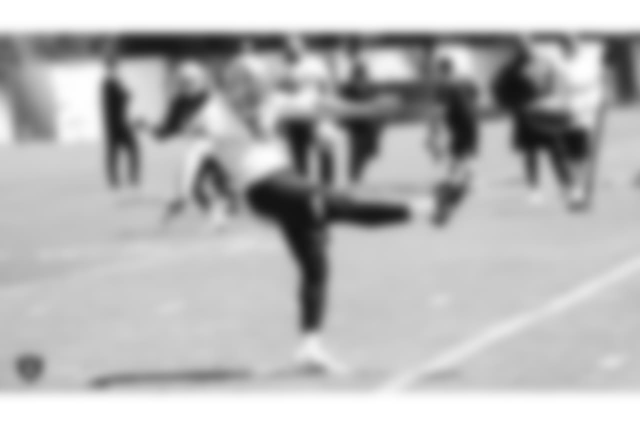 Oakland Raiders punter Johnny Townsend (5) at an Organized Team Activity (OTA) at the Oakland Raiders Practice Facility, Monday, June 4, 2018, in Alameda, California.