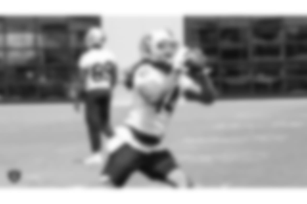 Oakland Raiders wide receiver Keon Hatcher (14) at an Organized Team Activity (OTA) at the Oakland Raiders Practice Facility, Wednesday, June 6, 2018, in Alameda, California.