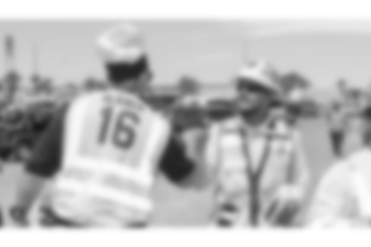 Oakland Raiders senior vice president Tom Blanda, and other staff members from The Oakland Raiders front office spend the day with construction workers of the Las Vegas Stadium worksite by handing out lunches and sharing a meal, Wednesday, June 28, 2018, at the Las Vegas Stadium worksite in Las Vegas, Nevada.