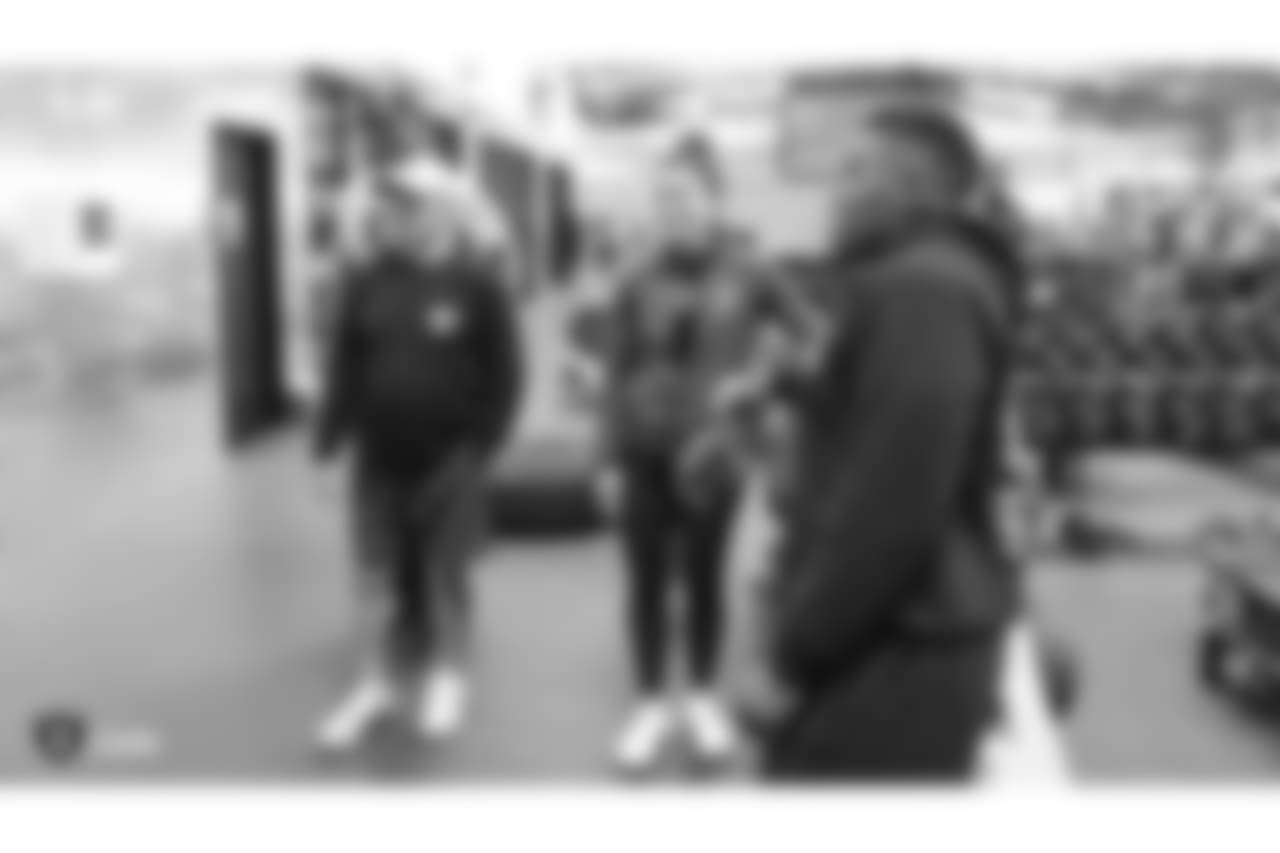 Oakland Raiders running back Jalen Richard gives 20 kids from Youth Alive, an after school program whose mission is to prevent violence and create young leaders, a tour of the Oakland Raiders Practice facility as well as conduct a question and answer session with the group, Monday, June 4, 2018, in Alameda, California.