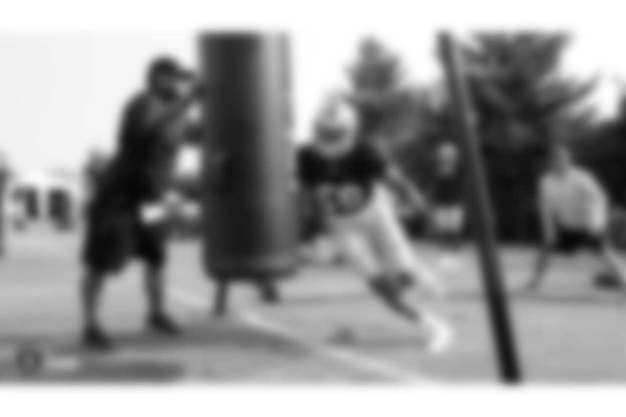 Oakland Raiders linebacker Derrick Johnson (56) on the field for practice at 2018 Training Camp at The Oakland Raiders Napa Valley Training Complex, Wednesday, August 1, 2018, in Napa, California.