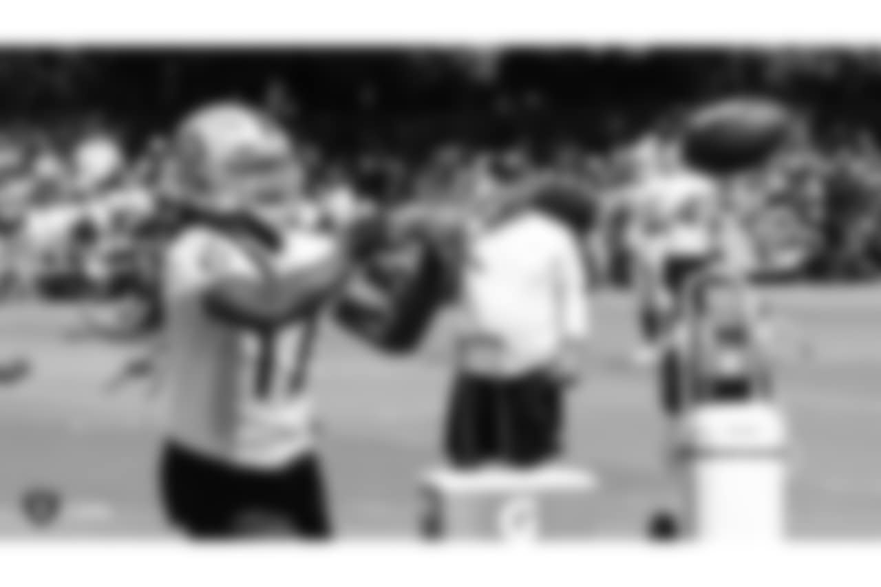Oakland Raiders wide receiver and return specialist Dwayne Harris (17) on the field for practice at 2018 Training Camp at The Oakland Raiders Napa Valley Training Complex, Saturday, August 4, 2018, in Napa, California.