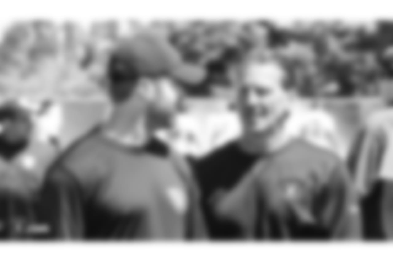 Oakland Raiders quarterbacks coach Greg Olson and offensive coordinator Greg Olson at an offseason program at the Oakland Raiders Practice Facility, Friday, June 1, 2018, in Alameda, California.