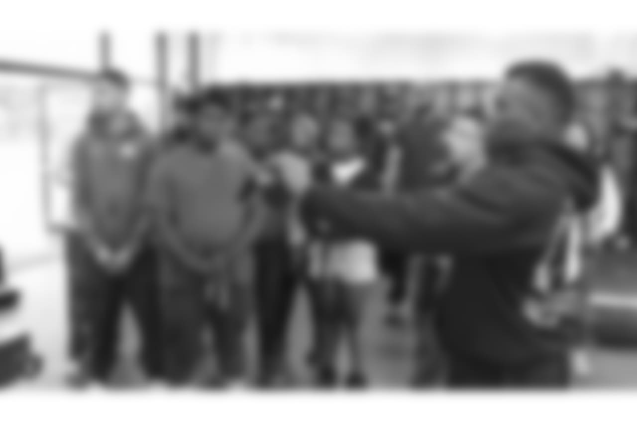 Oakland Raiders running back Jalen Richard gives 20 kids from Youth Alive, an after school program whose mission is to prevent violence and create young leaders, a tour of the Oakland Raiders Practice facility as well as conduct a question and answer session with the group, Monday, June 4, 2018, in Alameda, California.