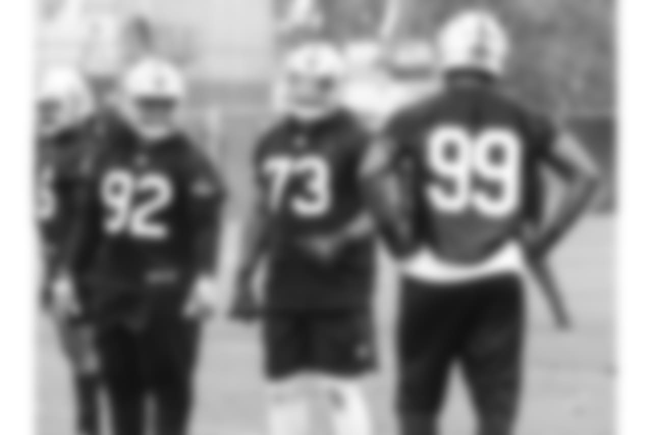 Oakland Raiders players at an Organized Team Activity (OTA) at the Oakland Raiders Practice Facility, Tuesday, May 22, 2018, in Alameda, California.