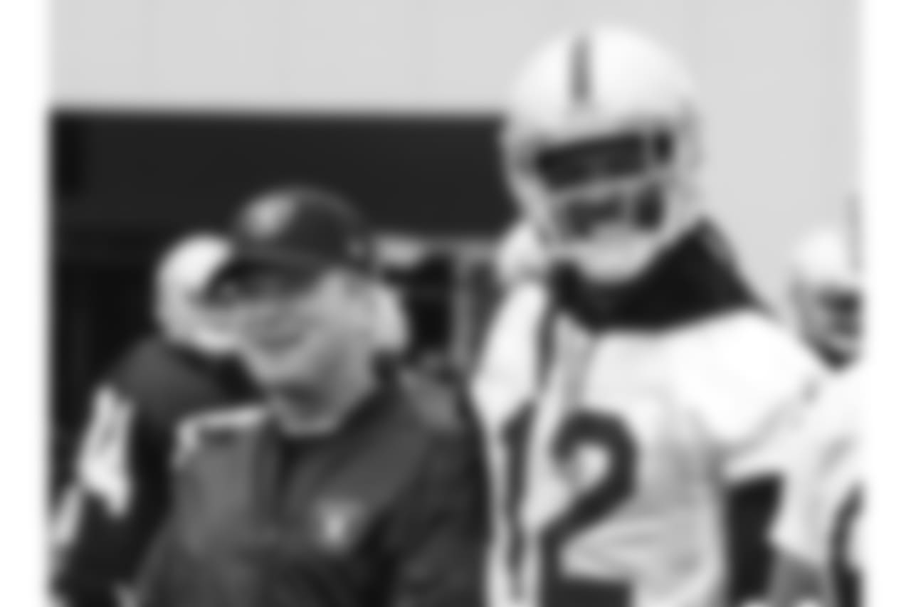 Oakland Raiders players at an Organized Team Activity (OTA) at the Oakland Raiders Practice Facility, Tuesday, May 22, 2018, in Alameda, California.