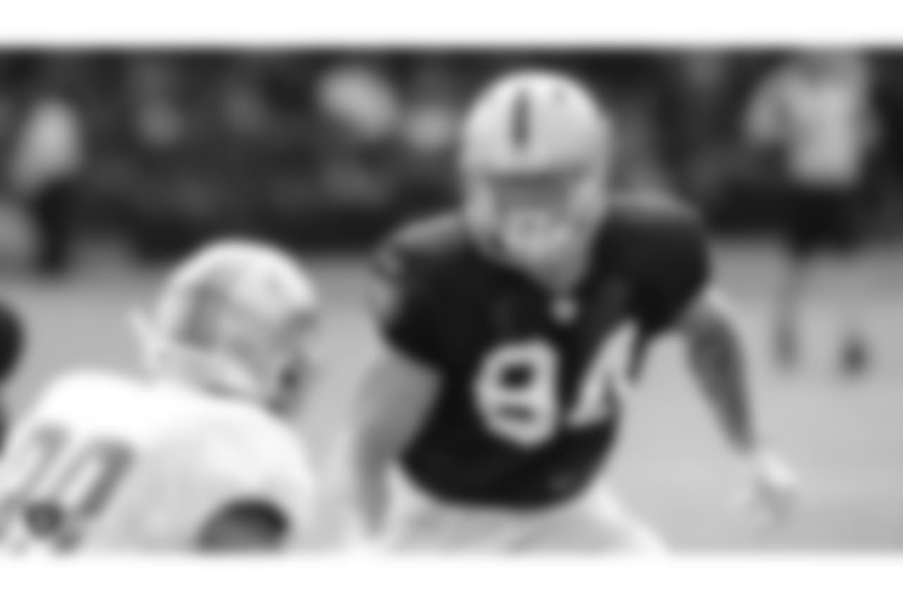 Oakland Raiders tight end Paul Butler (84) on the field for a joint practice with the Detroit Lions at 2018 Training Camp at The Oakland Raiders Napa Valley Training Complex, Tuesday, August 7, 2018, in Napa, California.