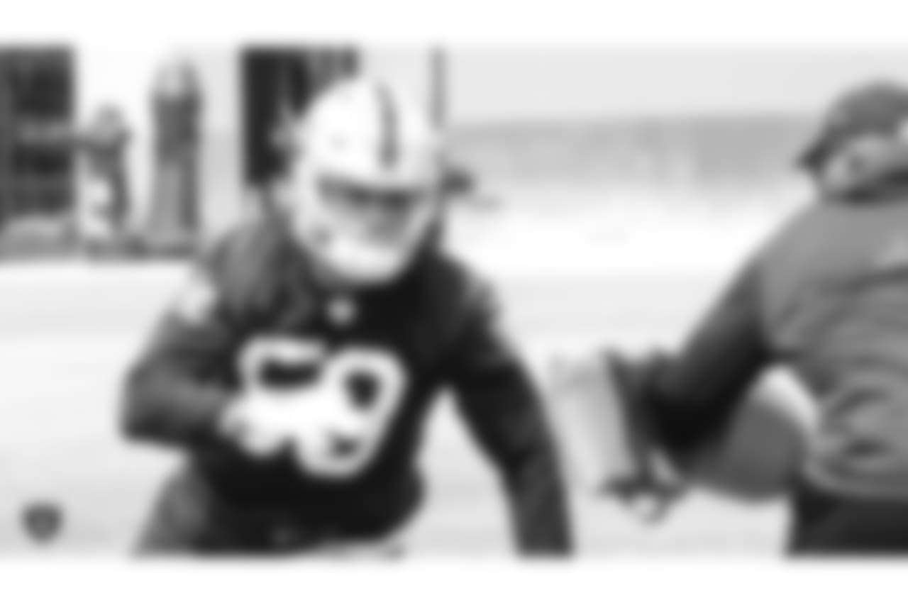 Oakland Raiders linebacker Kyle Wilber (58) at an Organized Team Activity (OTA) at the Oakland Raiders Practice Facility, Wednesday, May 30, 2018, in Alameda, California.
