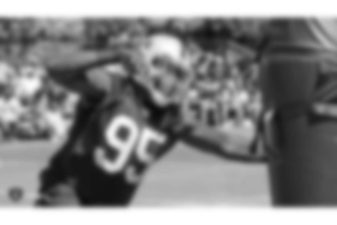 Oakland Raiders defensive end Fadol Brown (95) on the field for practice at 2018 Training Camp at The Oakland Raiders Napa Valley Training Complex, Saturday, August 4, 2018, in Napa, California.