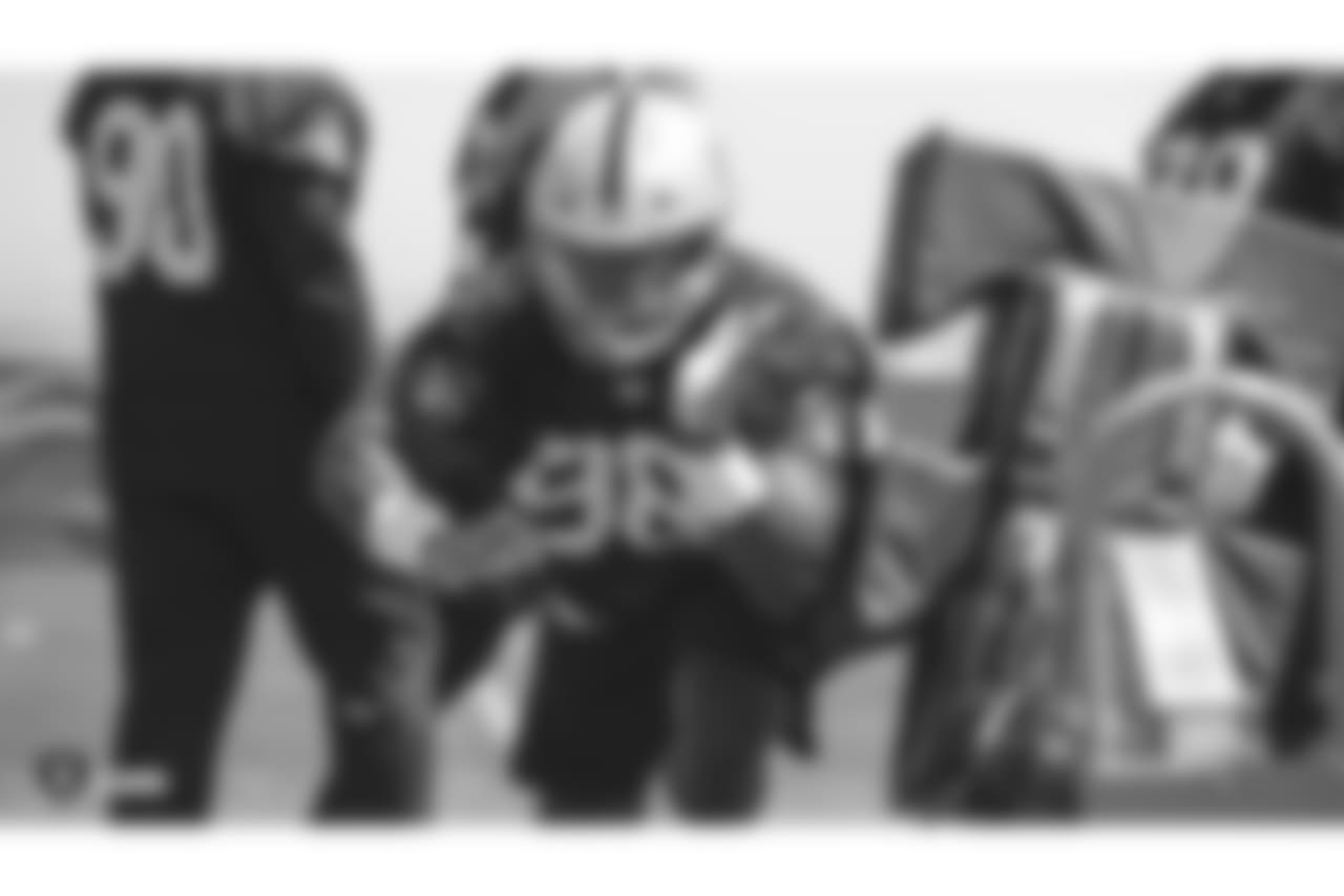 Oakland Raiders defensive tackle Frostee Rucker (98) at a Mandatory Minicamp at the Oakland Raiders Practice Facility, Wednesday, June 13, 2018, in Alameda, California.