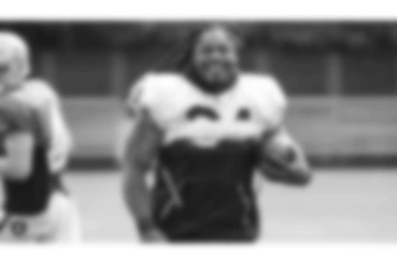 Oakland Raiders running back Marshawn Lynch (24) on the field for practice at 2018 Training Camp at The Oakland Raiders Napa Valley Training Complex, Wednesday, August 1, 2018, in Napa, California.