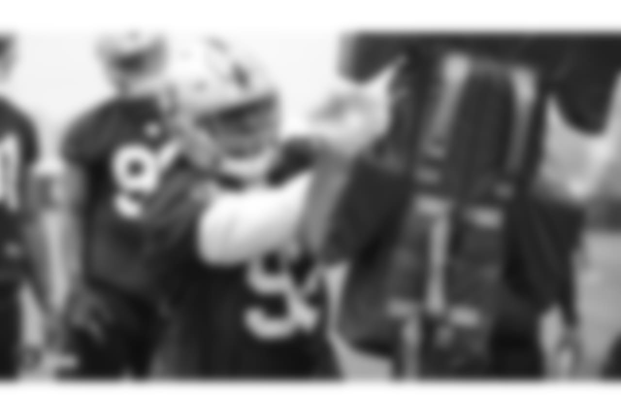 Oakland Raiders defensive tackle PJ Hall (92) at an Organized Team Activity (OTA) at the Oakland Raiders Practice Facility, Wednesday, May 30, 2018, in Alameda, California.