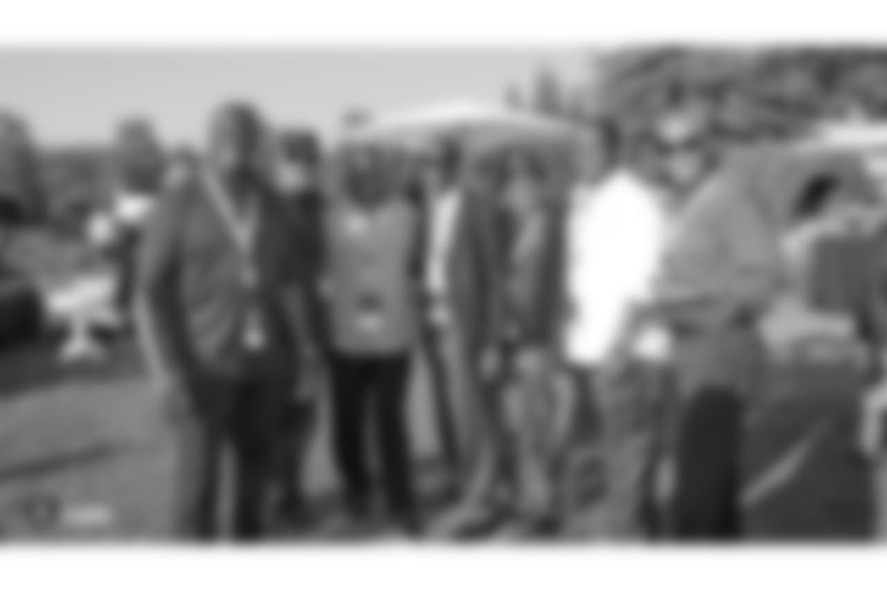 Oakland Raiders alumni Willie Jones, George Atkinson, Rufus Bess, Kerry Parker, Ira Matthews, Lester Hayes, and Mike Davis at an Alumni Dinner during 2018 Training Camp at Kelham Vineyards, Saturday, July 28, 2018, in Saint Helena, California.
