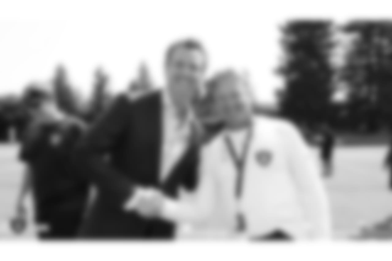 Current Lieutenant Governor of California Gavin Newsom with Head Coach Jon Gruden at 2018 Training Camp at The Oakland Raiders Napa Valley Training Complex, Monday, August 6, 2018, in Napa, California.