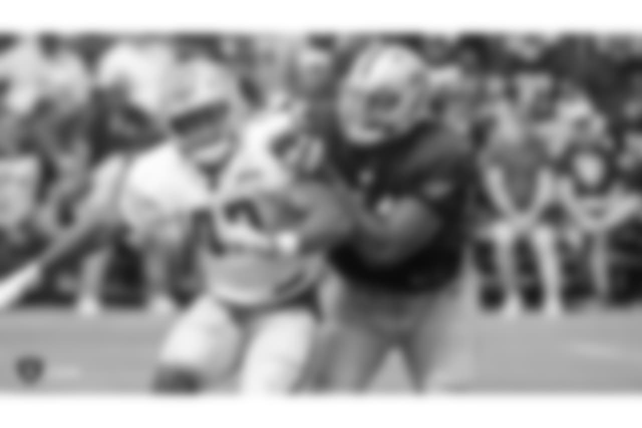 Oakland Raiders offensive tackle David Sharpe (71) on the field for a joint practice with the Detroit Lions at 2018 Training Camp at The Oakland Raiders Napa Valley Training Complex, Wednesday, August 8, 2018, in Napa, California.