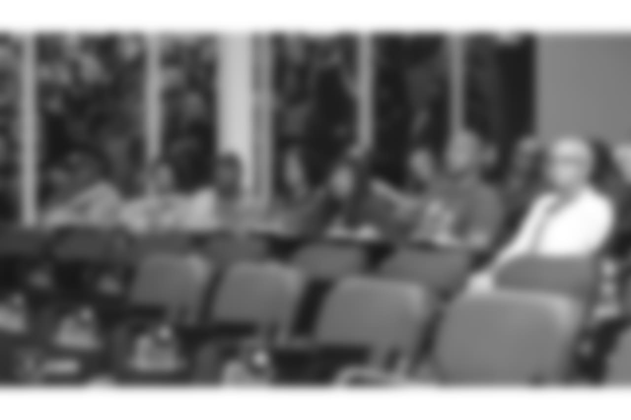 The parents and family members of Oakland Raiders rookies listen to speaker Rashaan Melvin, Oakland Raiders cornerback, as part of Rookie Parent Bootcamp, at the Oakland Raiders Practice Facility, Saturday, June 16, 2018, in Alameda, California.