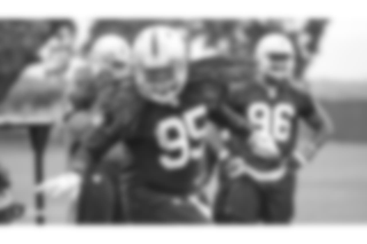 Oakland Raiders defensive end Fadol Brown (95) at an Organized Team Activity (OTA) at the Oakland Raiders Practice Facility, Wednesday, May 30, 2018, in Alameda, California.