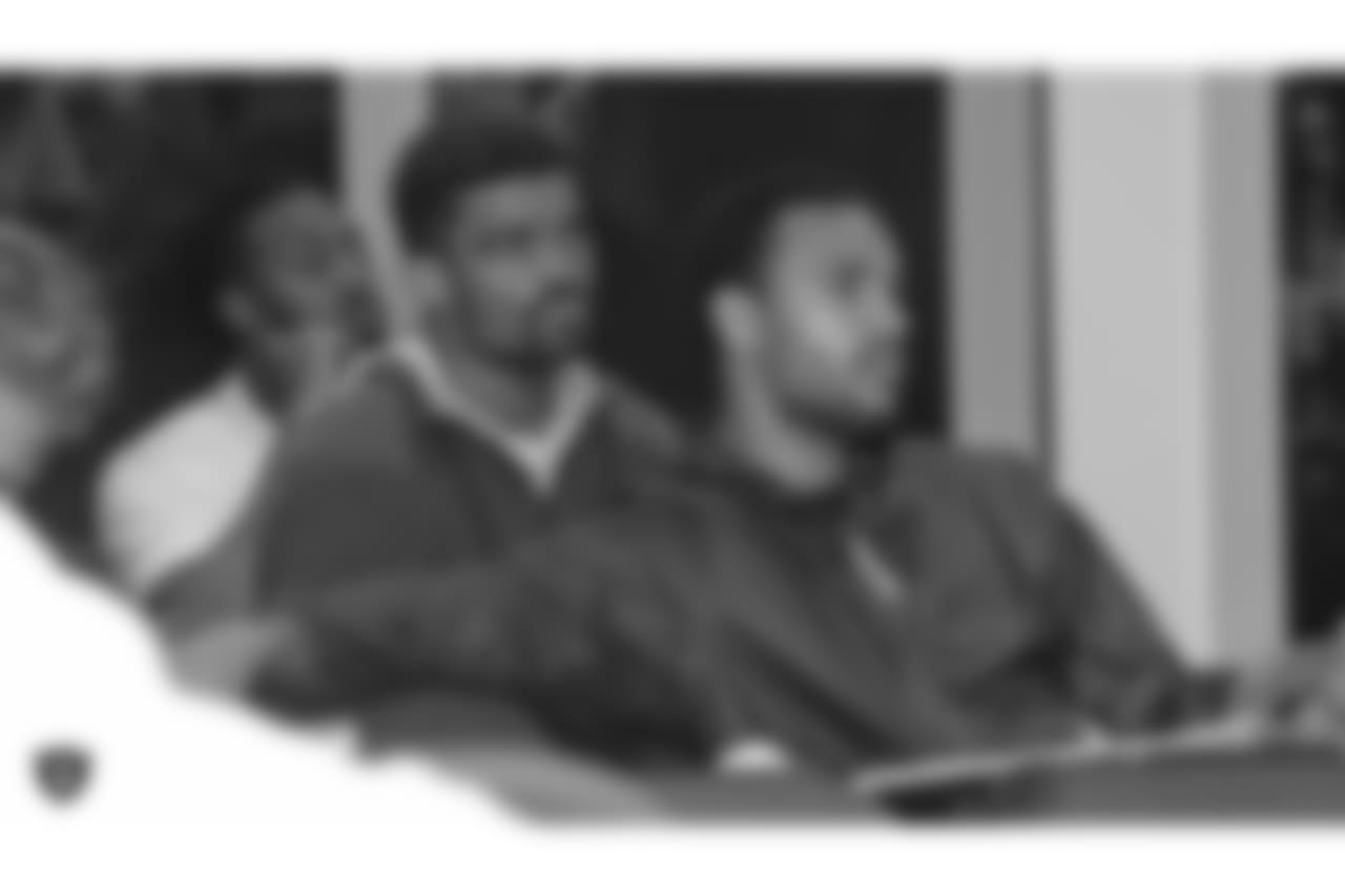 Oakland Raiders rookies attend a Player Engagement talk with NBA Hall of Famer, Gary Payton, at the Oakland Raiders Practice Facility, Friday, May 25, 2018, in Alameda, California.