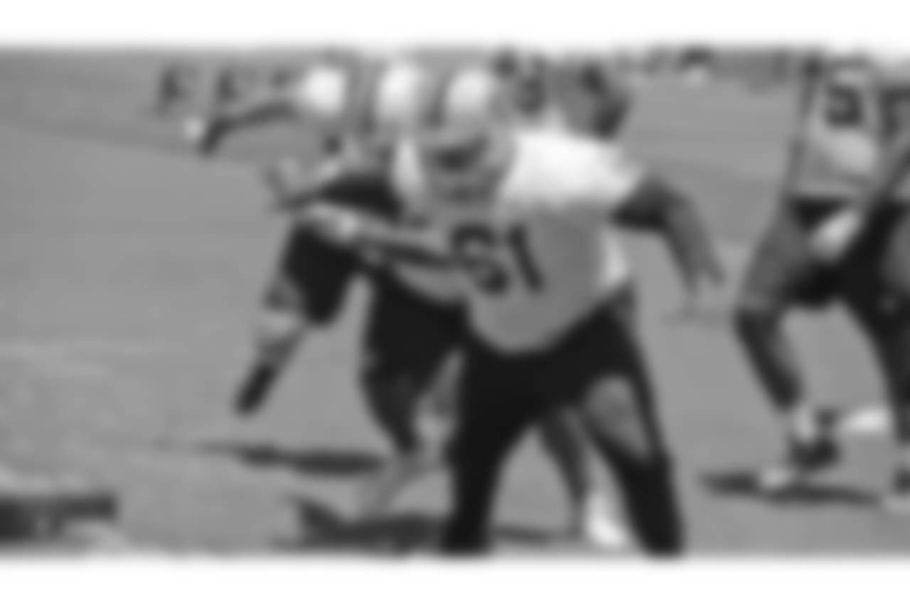 Oakland Raiders center Rodney Hudson (61) at a Mandatory Mini Camp at the Oakland Raiders Practice Facility, Tuesday, June 12, 2018, in Alameda, California.