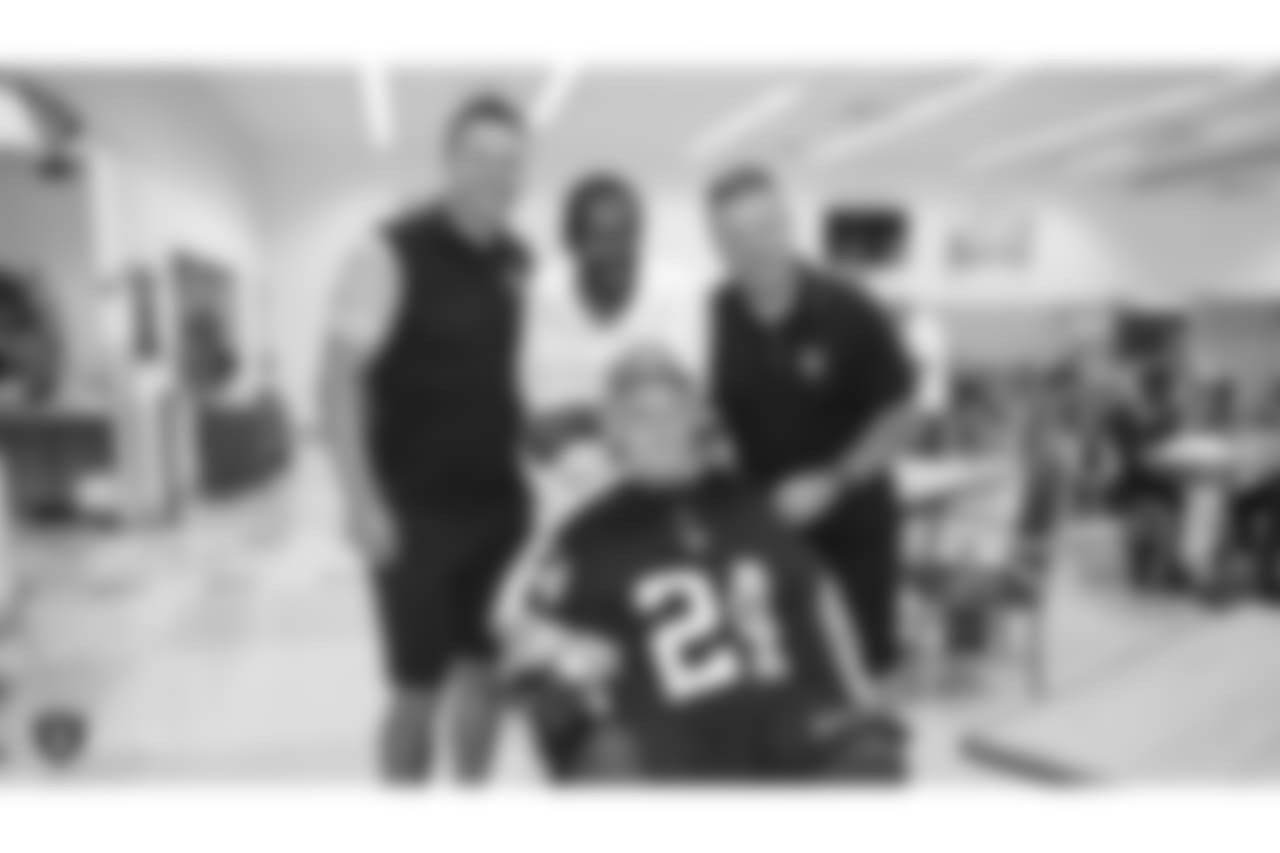 Oakland Raiders alumni Vance Mueller, Jerry Robinson, and Bob Rosentiel visit veterans and thank them for their service during the Raiders 2018 Training Camp at Veterans Home of California, Yountville, Tuesday, August 7, 2018, in Yountville, California.