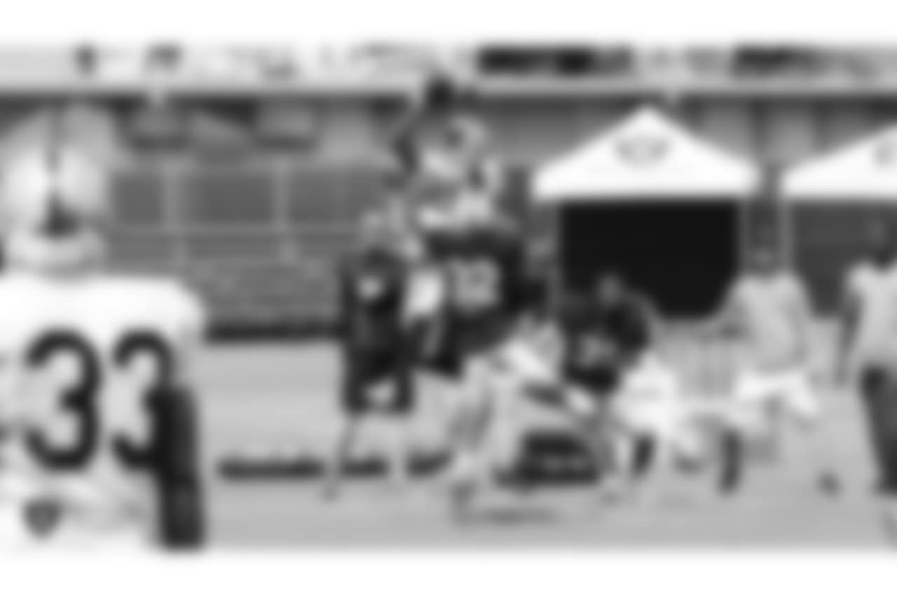 Oakland Raiders wide receiver Marcell Ateman (88) and defensive back Antonio Hamilton (32) on the field for practice at 2018 Training Camp at The Oakland Raiders Napa Valley Training Complex, Thursday, August 2, 2018, in Napa, California.