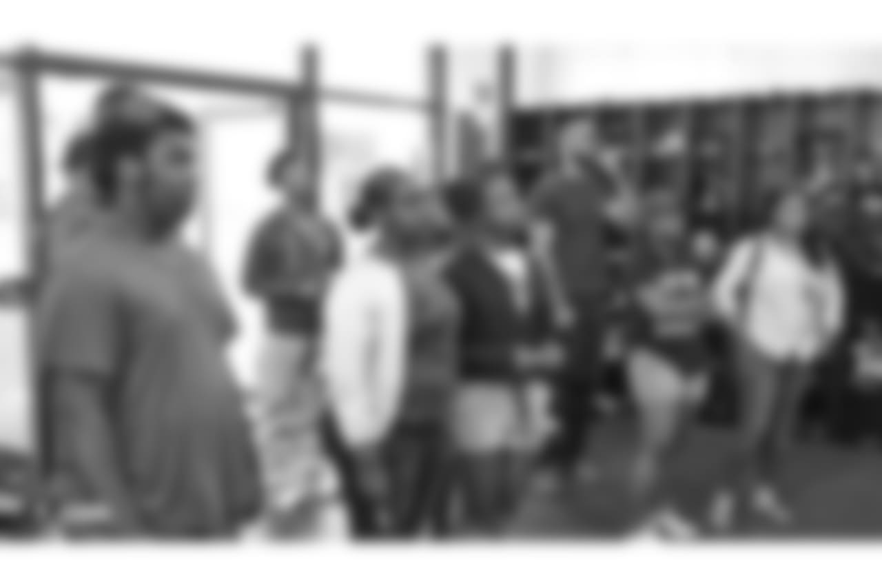 Oakland Raiders running back Jalen Richard gives 20 kids from Youth Alive, an after school program whose mission is to prevent violence and create young leaders, a tour of the Oakland Raiders Practice facility as well as conduct a question and answer session with the group, Monday, June 4, 2018, in Alameda, California.