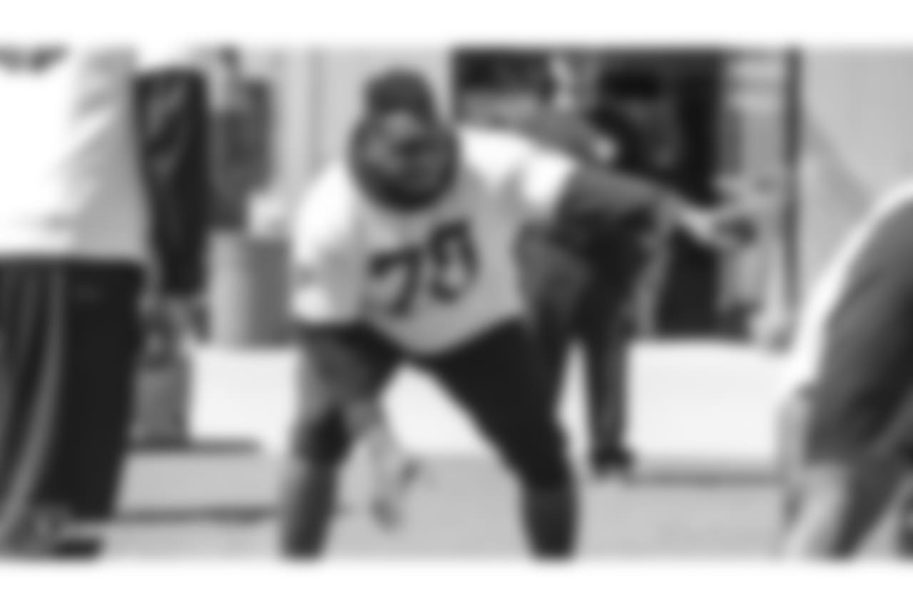Oakland Raiders offensive guard Kelechi Osemele (70) at an offseason program at the Oakland Raiders Practice Facility, Friday, June 1, 2018, in Alameda, California.