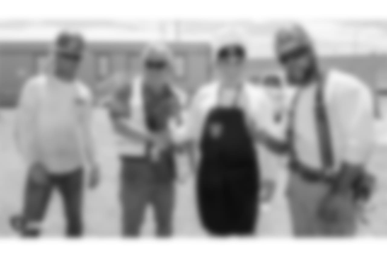 Oakland Raiders owner, Mark Davis, and other staff members from The Oakland Raiders front office spend the day with construction workers of the Las Vegas Stadium worksite by handing out lunches and sharing a meal, Wednesday, June 28, 2018, at the Las Vegas Stadium worksite in Las Vegas, Nevada.