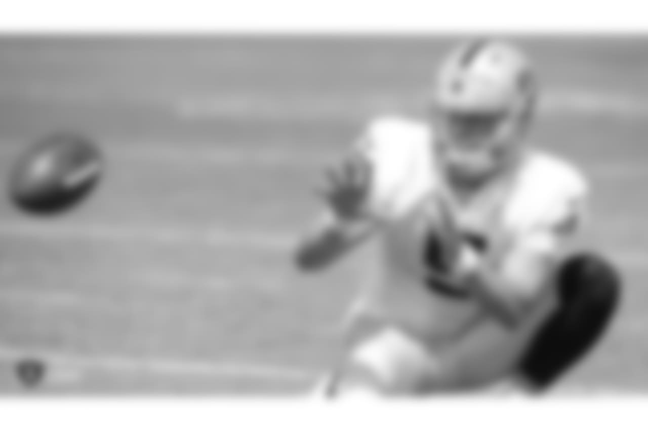 Oakland Raiders punter Johnny Townsend (5) on the field for practice at 2018 Training Camp at The Oakland Raiders Napa Valley Training Complex, Thursday, August 2, 2018, in Napa, California.