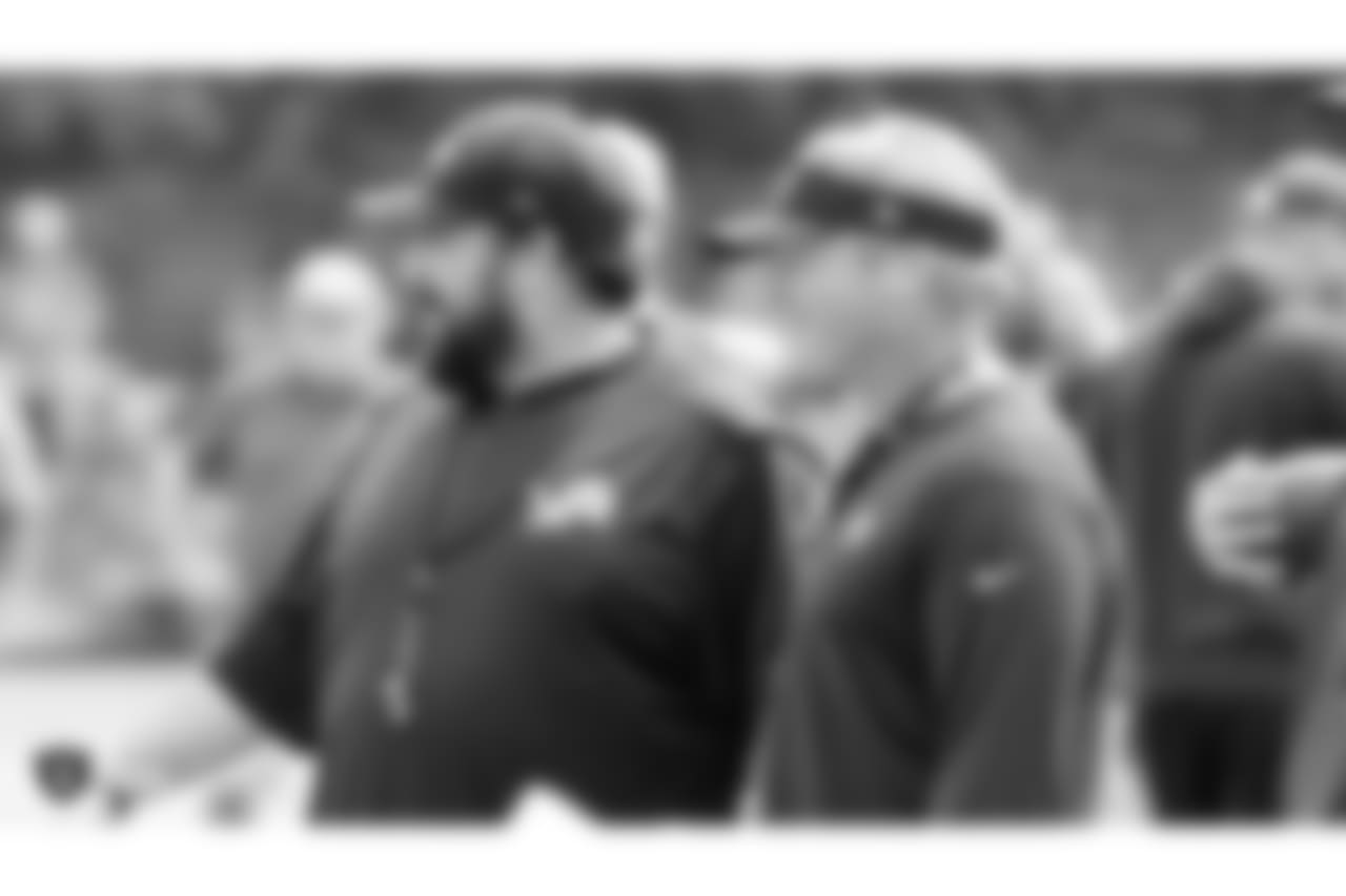 Oakland Raiders head coach Jon Gruden and Detroit Lions head coach Matt Patricia on the field for practice at 2018 Training Camp at The Oakland Raiders Napa Valley Training Complex, Wednesday, August 8, 2018, in Napa, California.