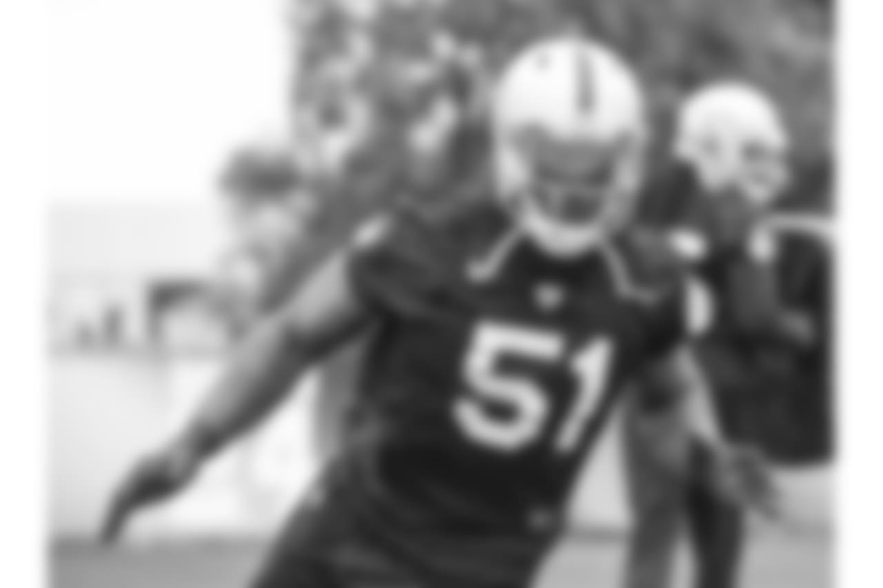 Oakland Raiders players at an Organized Team Activity (OTA) at the Oakland Raiders Practice Facility, Tuesday, May 22, 2018, in Alameda, California.