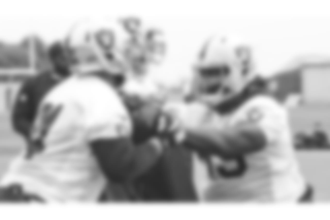 Oakland Raiders offensive tackle Jylan Ware (69) at an Organized Team Activity (OTA) at the Oakland Raiders Practice Facility, Wednesday, May 30, 2018, in Alameda, California.