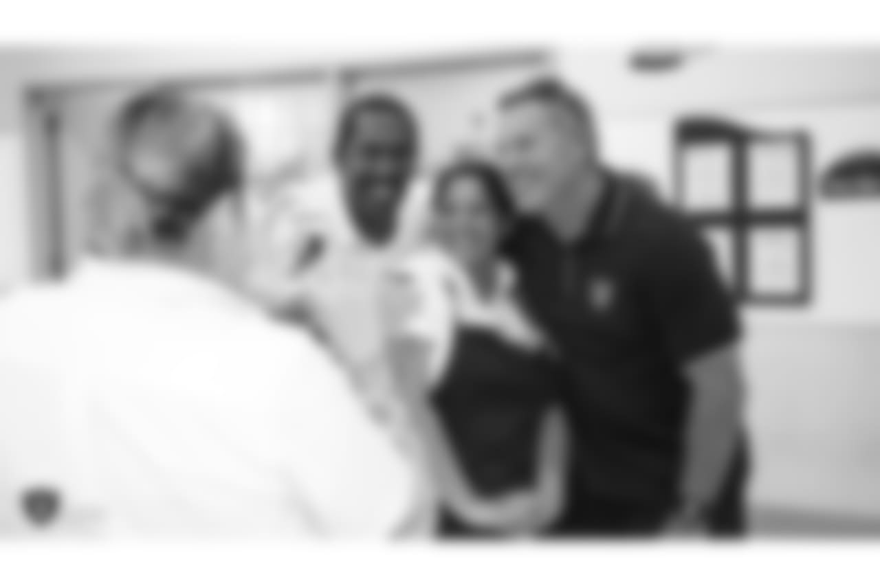 Oakland Raiders alumni Jerry Robinson and Vance Mueller visit veterans and thank them for their service during the Raiders 2018 Training Camp at Veterans Home of California, Yountville, Tuesday, August 7, 2018, in Yountville, California.