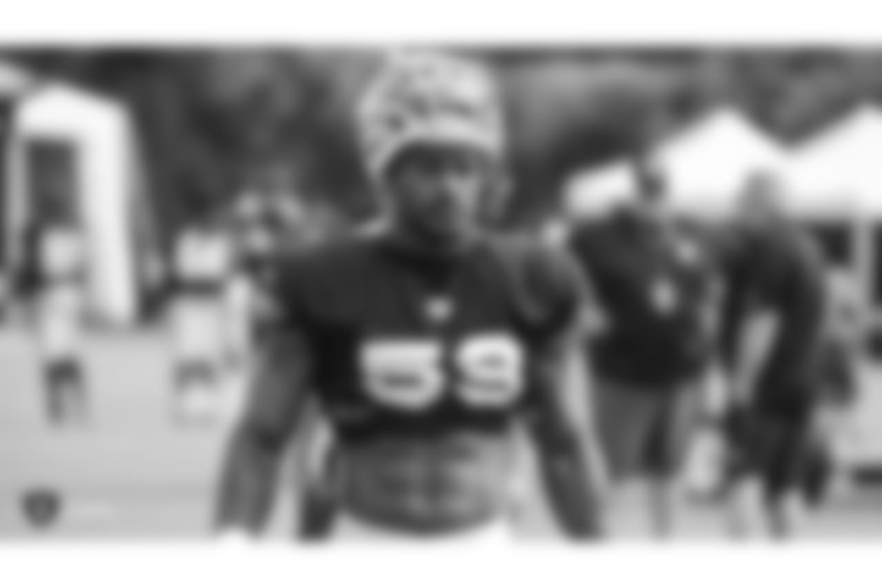 Oakland Raiders linebacker Tahir Whitehead (59) on the field for practice at 2018 Training Camp at The Oakland Raiders Napa Valley Training Complex, Wednesday, August 1, 2018, in Napa, California.