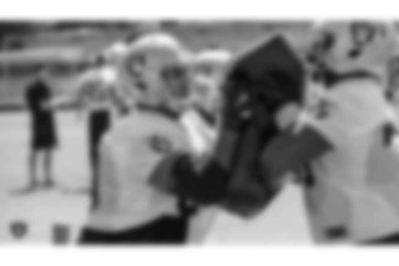 Oakland Raiders offensive lineman Oday Aboushi (60) on the field for practice at 2018 Training Camp at The Oakland Raiders Napa Valley Training Complex, Saturday, August 4, 2018, in Napa, California.