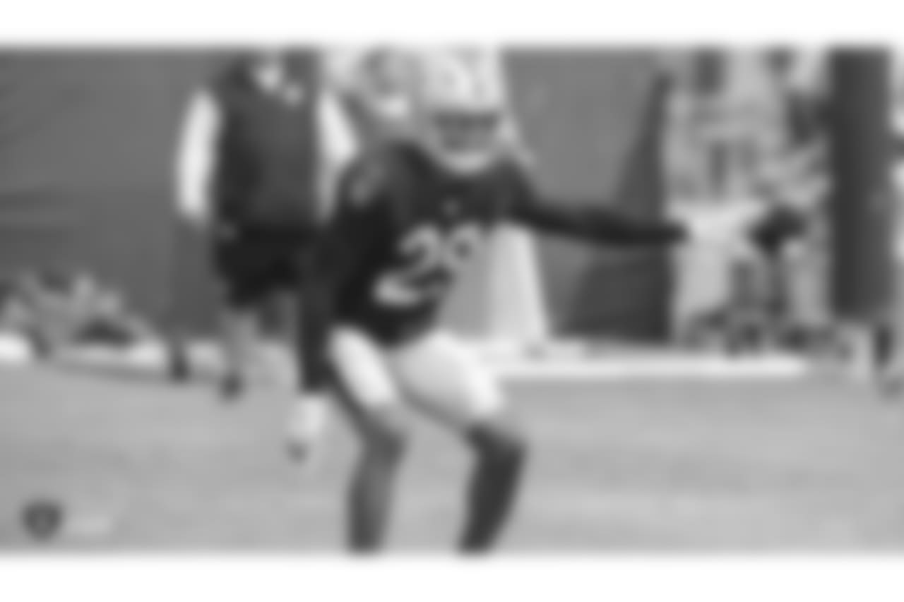 Oakland Raiders cornerback Leon Hall (29) on the field for a joint practice with the Detroit Lions at 2018 Training Camp at The Oakland Raiders Napa Valley Training Complex, Wednesday, August 8, 2018, in Napa, California.