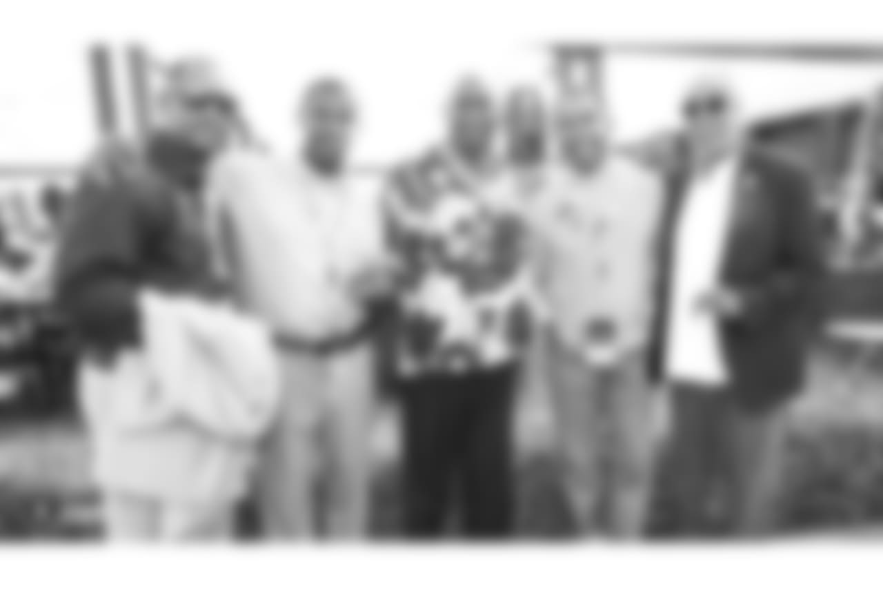Oakland Raiders alumni Dokie Williams, Malcolm Barnwell, Reggie Kinlaw, Leo Gray, and Morris Bradshaw at an Alumni Dinner during 2018 Training Camp at Kelham Vineyards, Saturday, July 28, 2018, in Saint Helena, California.