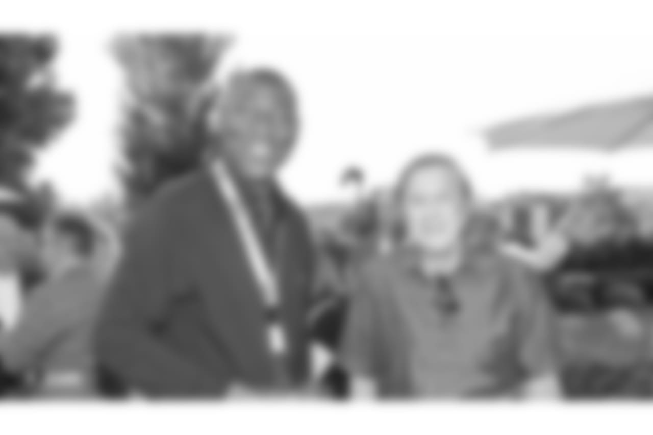 Oakland Raiders alumni Derrick Ramsey and Tom Flores at an Alumni Dinner during 2018 Training Camp at Kelham Vineyards, Saturday, July 28, 2018, in Saint Helena, California.
