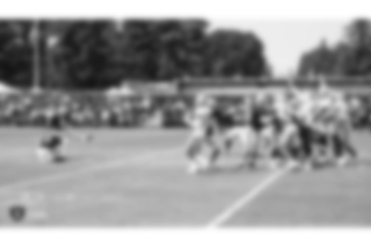 Oakland Raiders players and coaches on the field for practice at 2018 Training Camp at The Oakland Raiders Napa Valley Training Complex, Tuesday, August 7, 2018, in Napa, California.