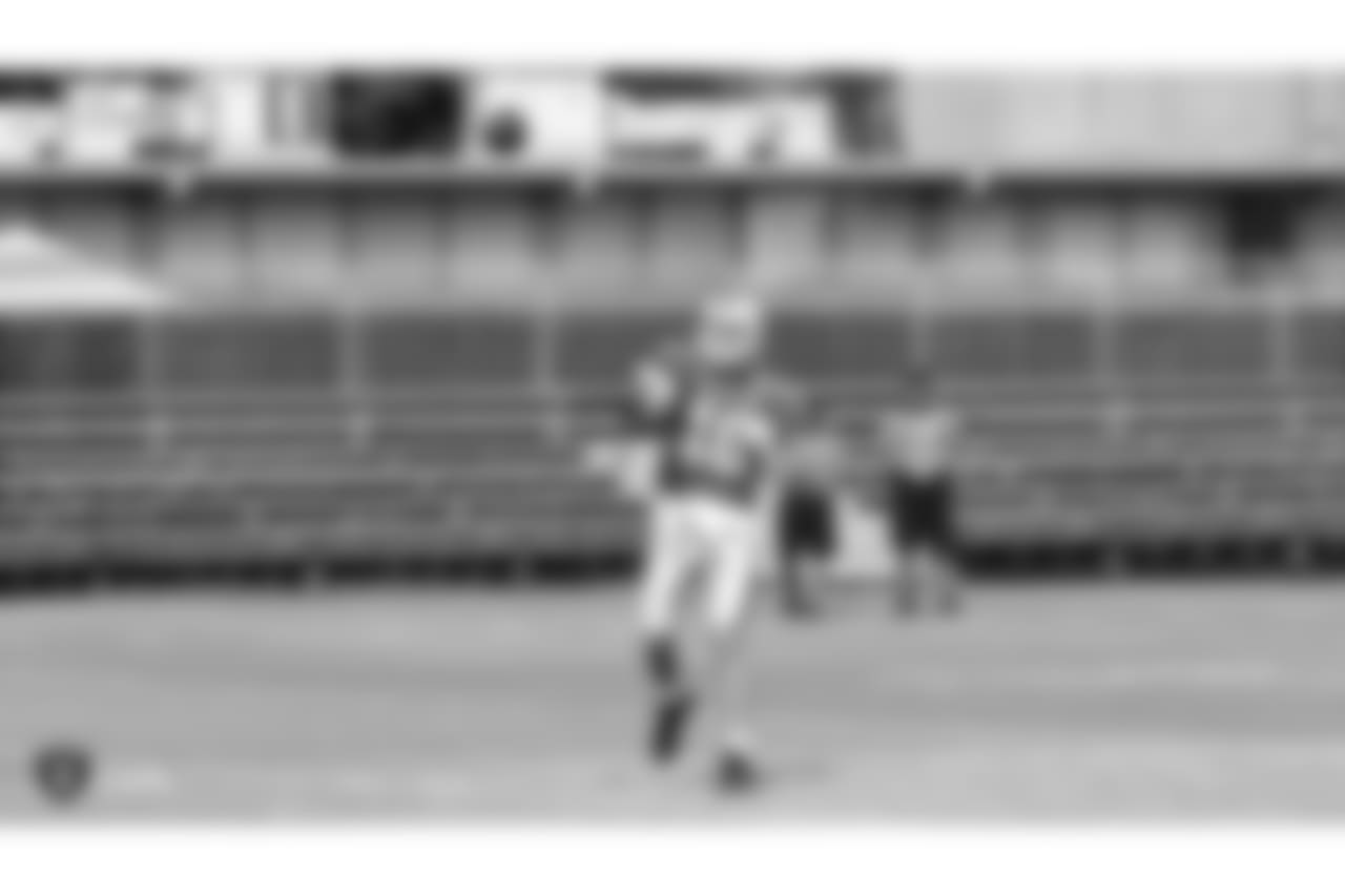 Oakland Raiders quarterback Connor Cook (18) on the field for practice at 2018 Training Camp at The Oakland Raiders Napa Valley Training Complex, Thursday, August 2, 2018, in Napa, California.