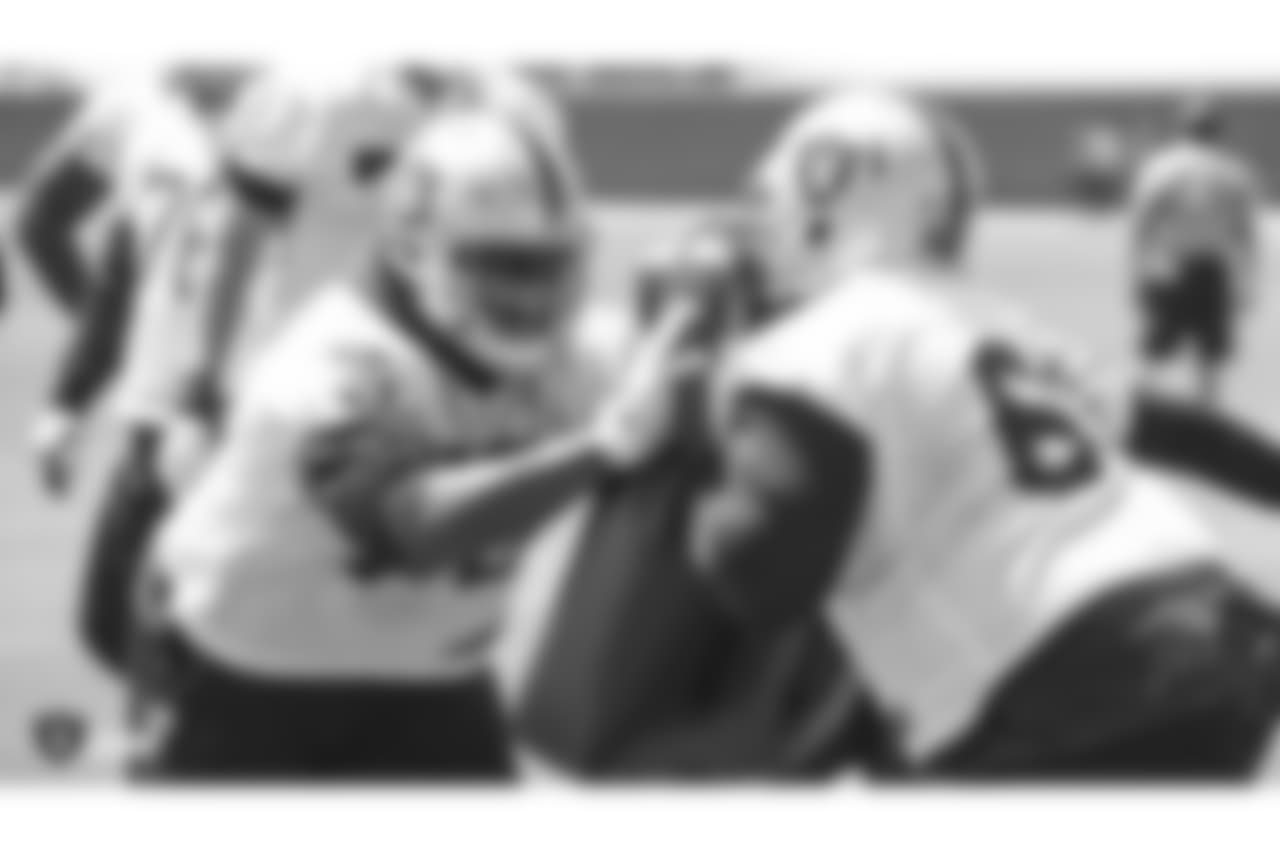 Oakland Raiders offensive guard Kelechi Osemele (70) at an Organized Team Activity (OTA) at the Oakland Raiders Practice Facility, Tuesday, May 29, 2018, in Alameda, California.