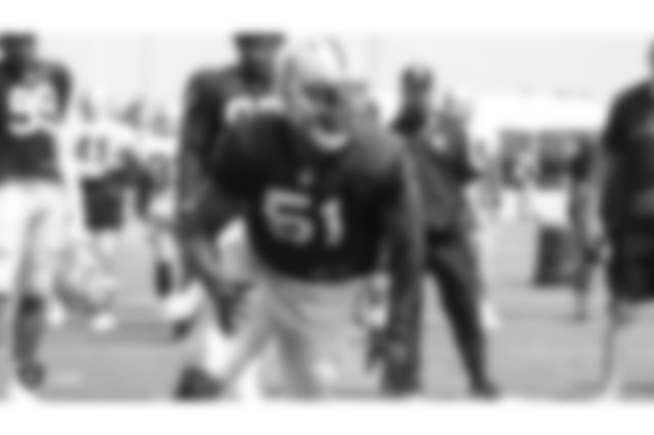 Oakland Raiders defensive end Bruce Irvin (51) on the field for practice at 2018 Training Camp at The Oakland Raiders Napa Valley Training Complex, Wednesday, August 1, 2018, in Napa, California.