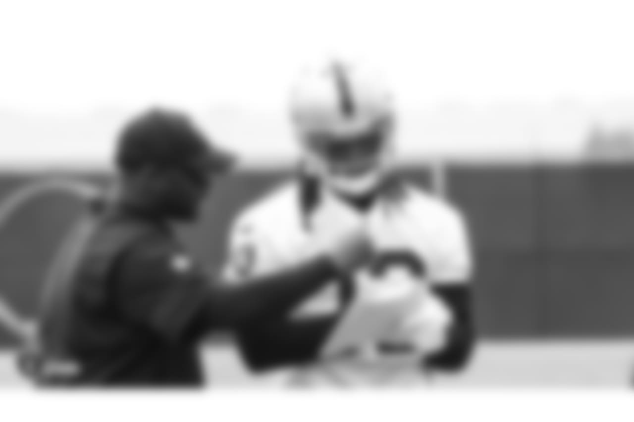 Oakland Raiders wide receiver coach and wide receiver Martavis Bryant (12) at an Organized Team Activity (OTA) at the Oakland Raiders Practice Facility, Wednesday, May 30, 2018, in Alameda, California.