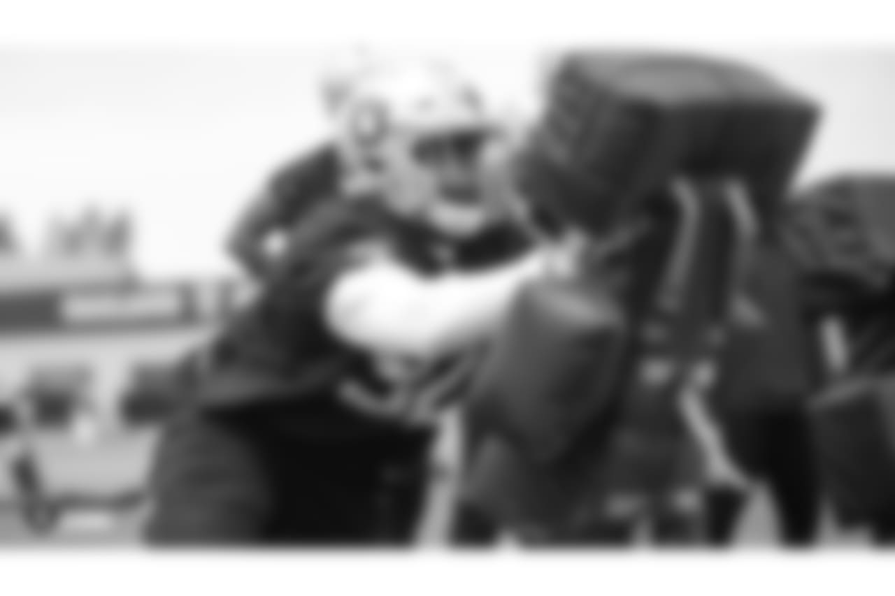 Oakland Raiders defensive tackle PJ Hall (92) at an Organized Team Activity (OTA) at the Oakland Raiders Practice Facility, Wednesday, May 30, 2018, in Alameda, California.