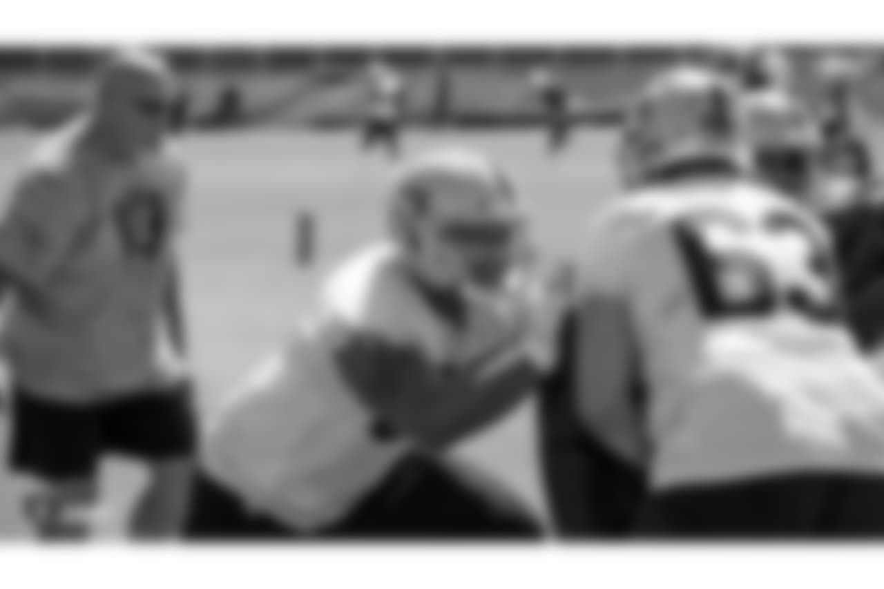 Oakland Raiders offensive lineman Ian Silberman (67) on the field for practice at 2018 Training Camp at The Oakland Raiders Napa Valley Training Complex, Saturday, August 4, 2018, in Napa, California.