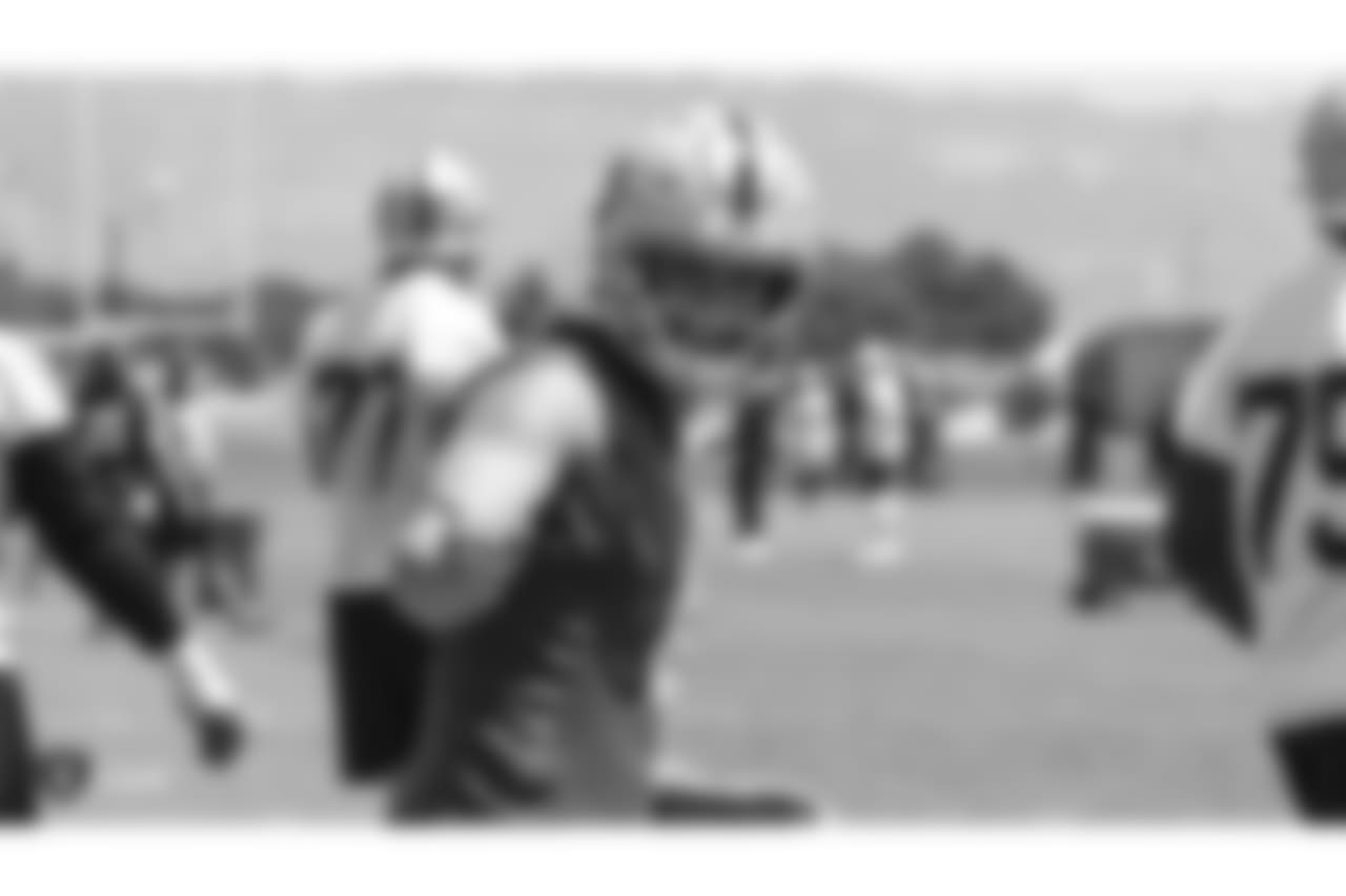 Oakland Raiders quarterback Derek Carr (4) at an Organized Team Activity (OTA) at the Oakland Raiders Practice Facility, Tuesday, June 5, 2018, in Alameda, California.