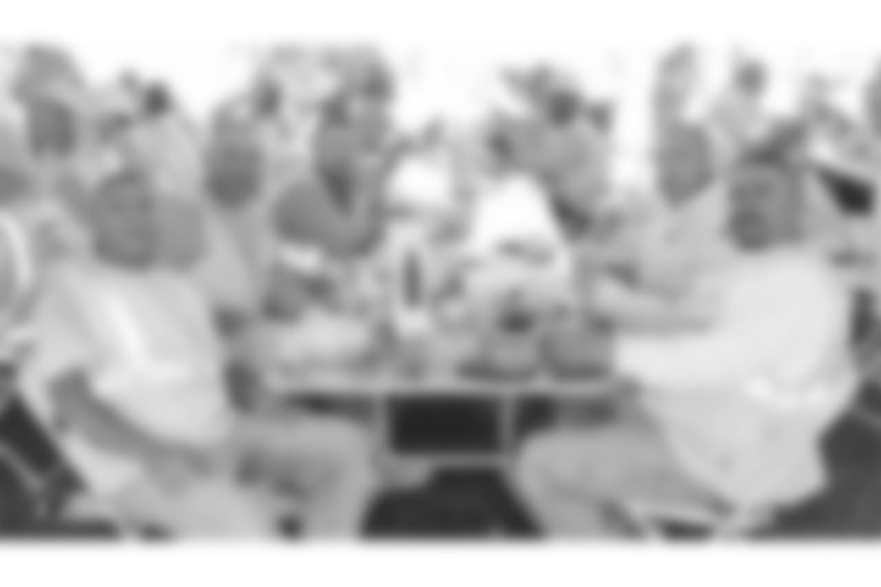 Staff members from The Oakland Raiders front office spend the day with construction workers of the Las Vegas Stadium worksite by handing out lunches and sharing a meal, Wednesday, June 28, 2018, at the Las Vegas Stadium worksite in Las Vegas, Nevada.
