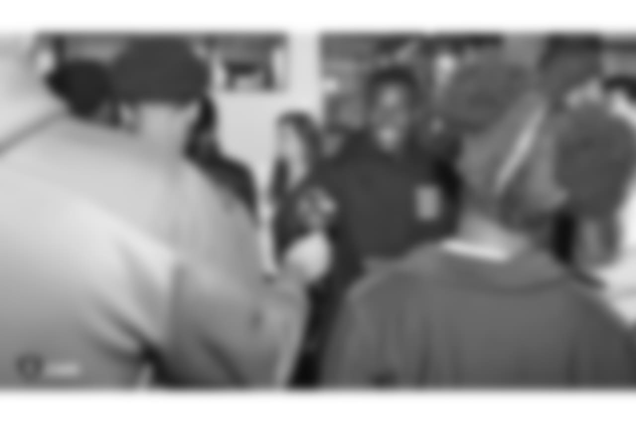Oakland Raiders running back Jalen Richard gives 20 kids from Youth Alive, an after school program whose mission is to prevent violence and create young leaders, a tour of the Oakland Raiders Practice facility as well as conduct a question and answer session with the group, Monday, June 4, 2018, in Alameda, California.